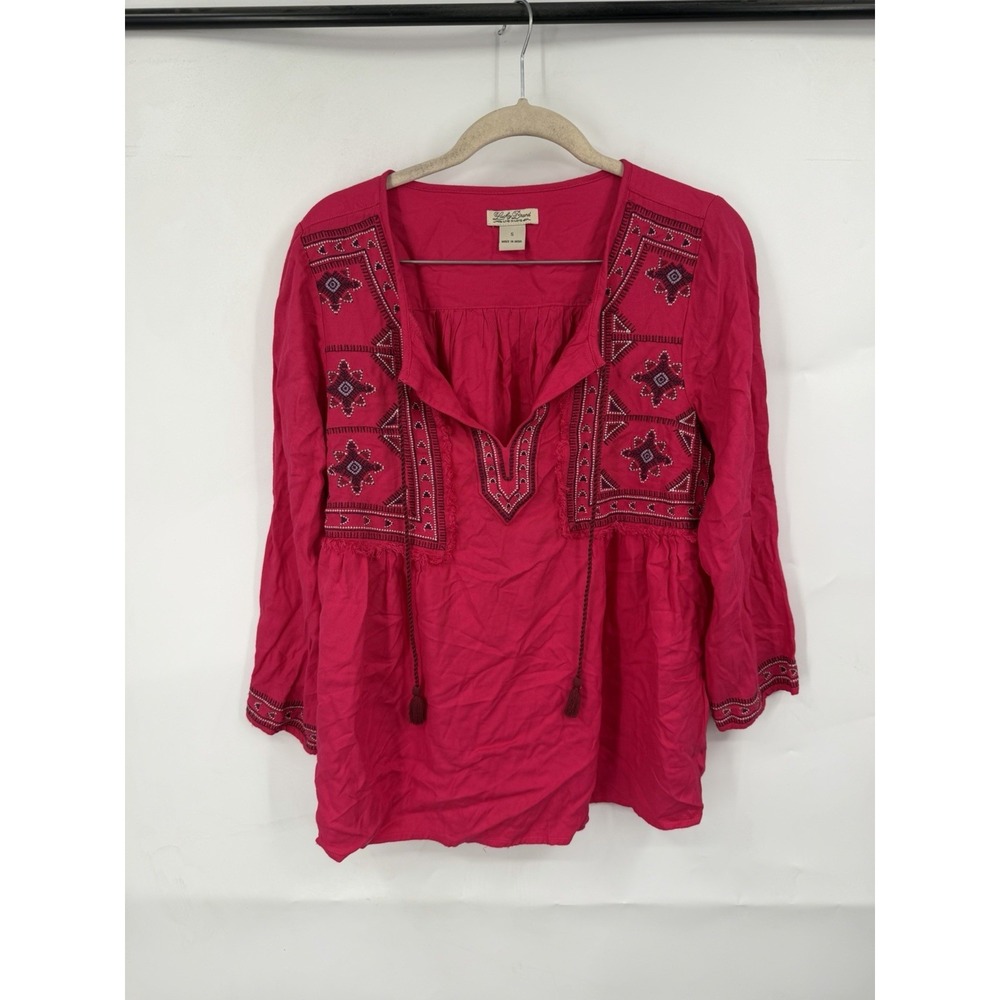 Lucky Brand Embroidered Hot‎ Pink Blouse Women S Tassle Western Cowgirl Coquette